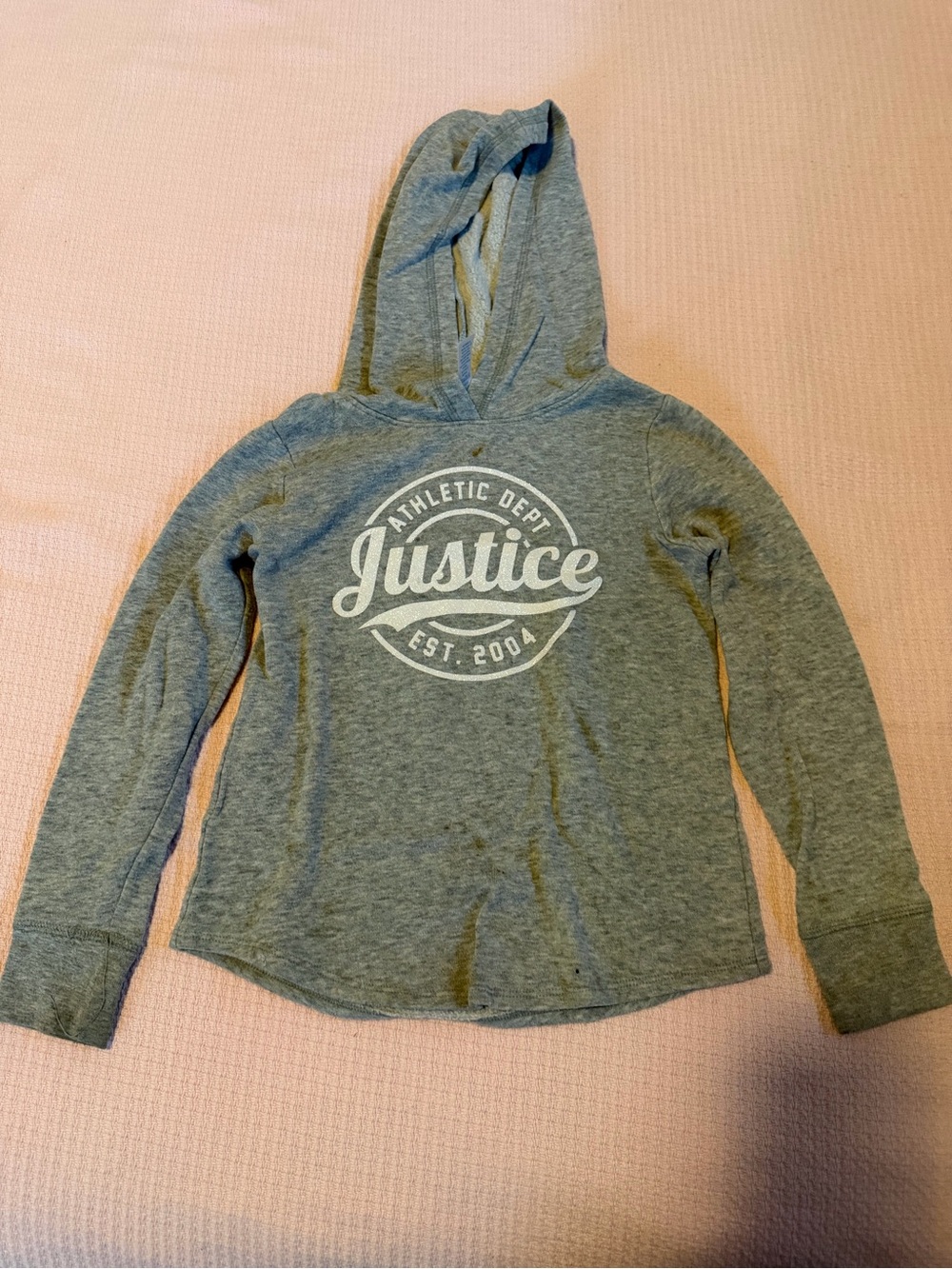 Justice Heather Gray Pullover Hoodie with White Glitter Accent